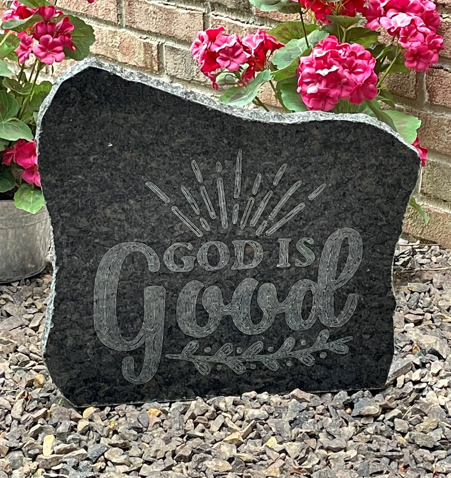 Personalized God Is Good Engraved Granite Yard Stone