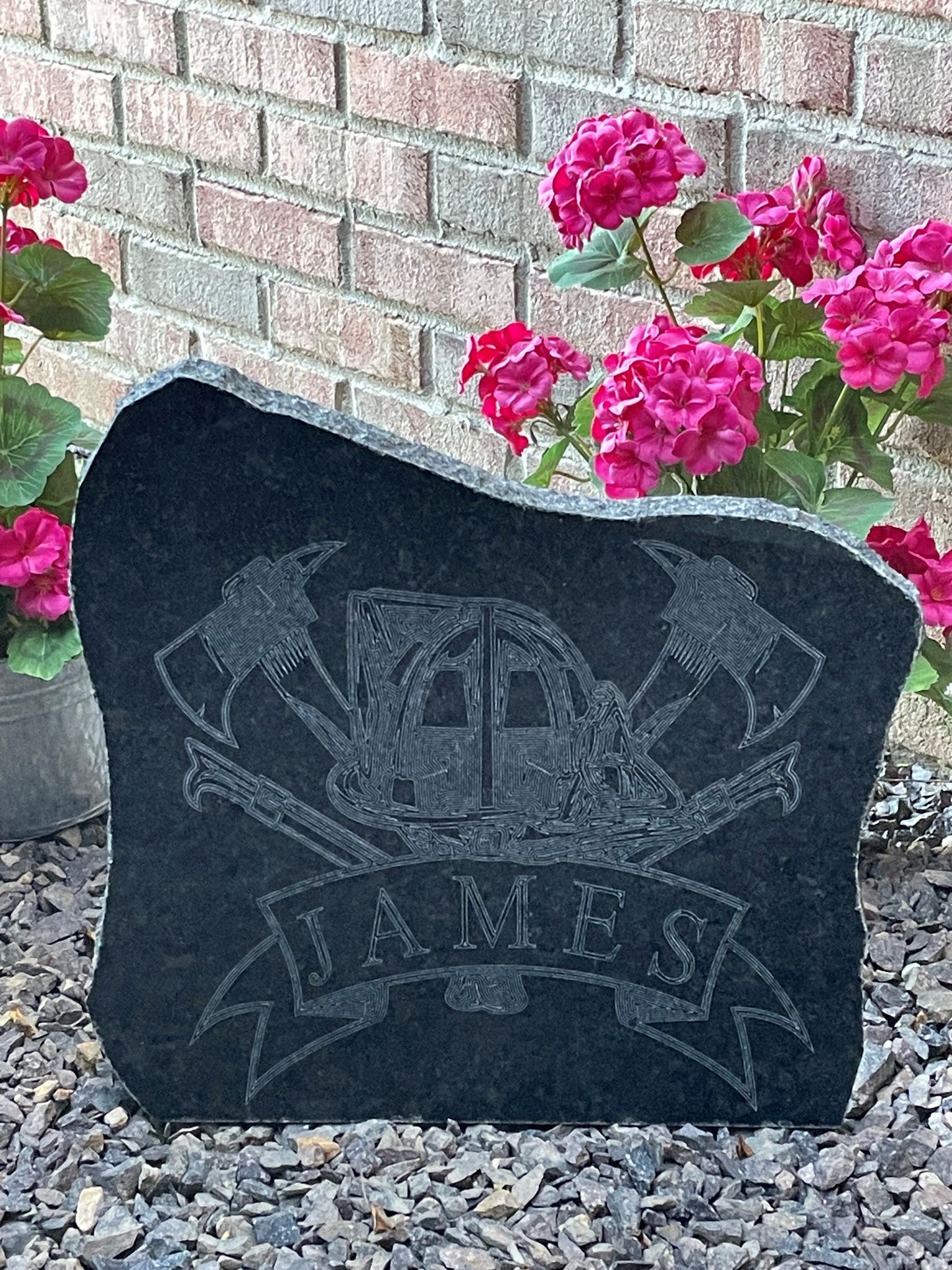 Personalized Fireman Engraved Granite Yard Stone