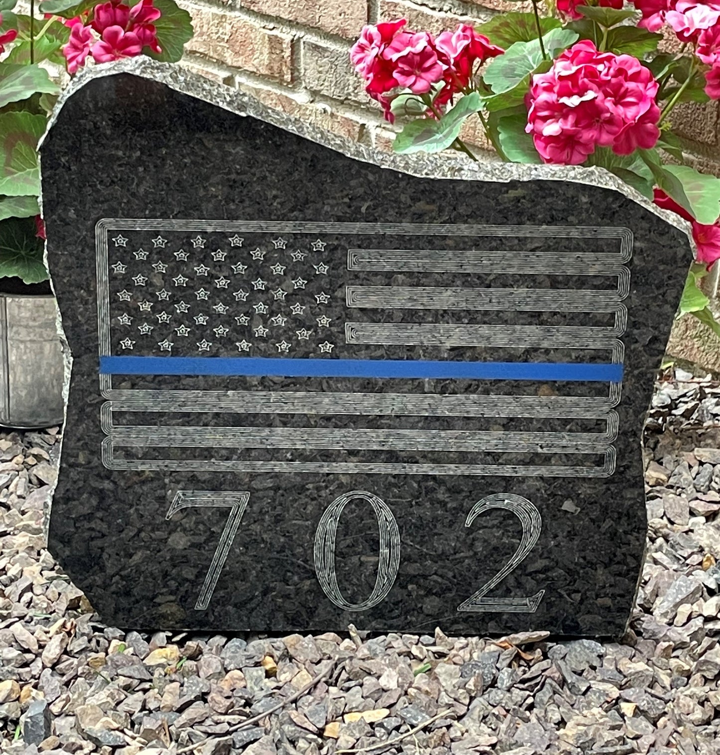 Personalized Engraved Thin Blue Line Granite Stone